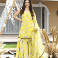 Emin Yellow Printed Georgette Sharara Set