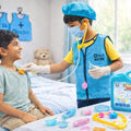 HALO NATION® Doctor Pretend Play Kit for Kids | Dress-Up Jacket, Cap, Mask, Gloves and Foldable Suitcase Tool kit with 7 Pretend Tools, (3–12 Yrs)