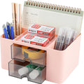SHUTTLE ART Modern Desk Storage Organizer Box with 2 Drawers –Stackable Desk Organizer with Pen Holder and 5 Compartments – Perfect for Office, Home, School, Art Supplies, Crafts, and Stationery(Blue)