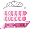 CURATED CART Birthday Tiara Crown with Sash for Women, Party Headband Hair Accessory