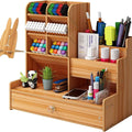 TOVIXY Brown Wood Pen Stand Desk Organizer for Office & Study