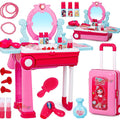 Zest 4 Toyz Beauty Makeup Kit for Doll Girls Cosmetic Set 2 in 1 Vanity Table Portable Trolley Pretend Play Set Toy with Make up Accessories for Kids Plastic (Pink) 21 Pieces Beauty Set_A
