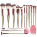 MAANGE 15-Piece Makeup Brush Set with Sponge and Cleaner - Champagne