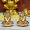 Bhimonee Brass Shanku Chakra Kuber Diya Set, 3" Pair