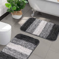Black Microfiber Striped Bath Mats - Non-Slip, Absorbent, 35x50cm, Set of 2