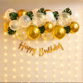 The FOMO Factory Golden Birthday Decoration Kit | Golden Balloons for Decoration, Banner, Aritficial Leaves, Confetti – Easy Unique Husband Wife Birthday Decoration Ideas – Surprise Party (GVine)