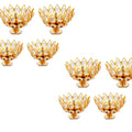 Brass Crystal Diya Set 8pcs for Temple Pooja and Diwali Decor