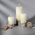 Prosperro Lumo White Cinnamon Pillar Candles Set of 3 Marble Finish