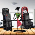 Metal Lady Design Remote Holder - Holds 4 Remotes, Green & Pink