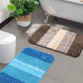 Microfiber Striped Bath Mats Set of 2 - Non-Slip, Quick-Dry, 35x50cm, Turquoise/Brown