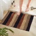 Beige Black Striped Anti-Skid Microfiber Mat for Bath, Kitchen, Entryway