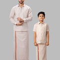 Like Father Like Son Tissue Jari Shirt Dhoti Combo Sankalpam Copper