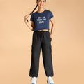 Cotton Crop Top and Mid Rise Solid Lightweight Cargo Pants Set