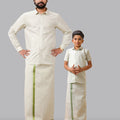 Like Father Like Son Tissue Dhoti & Shirt Combo Set Green
