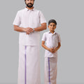 Like Father Like Son Tissue Dhoti & Shirt Combo Set Lavender