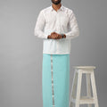 Men Formal White Shirt with Single Layer Blue Dhoti Combo