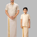 Like Father Like Son Half Sleeves Tissue Jari Shirt Dhoti Combo Sankalpam Gold