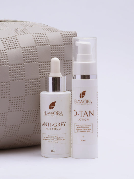 Flawora Anti-Grey Hair Serum For Reversing Grey Hair & D-Tan Lotion For Pigmentation Tan Removal
