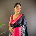 Black Blossom Kalmakari Soft Silk Saree