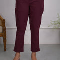 Juniper Burgundy Solid Cotton Pants With Partially Elasticated Waistband And Two Side Pockets