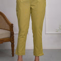 Juniper Khaki Solid Cotton Pants With Partially Elasticated Waistband And Two Side Pockets