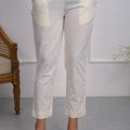 Juniper Off White Solid Cotton Pants With Partially Elasticated Waistband And Two Side Pockets