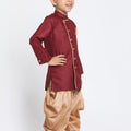 Vastramay Boys' Maroon Jute Silk Blend Sherwani Set