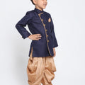 Vastramay Boy's Blue Jute Blend Sherwani Set