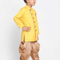 Vastramay Boy's Yellow Jute Silk Blend Sherwani Set