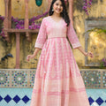 Juniper Onion Pink Anarkali Dress With Intricate White Print