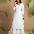 Juniper White Cotton Embroidered A-Line Straight Kurta