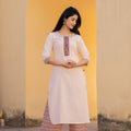 Juniper Peach Floral Printed Viscose Kurta & Palazzo With Thread Work