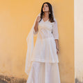 Juniper White Embroidered Anarkali Kurta Set With Palazzo & Dupatta