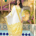 Juniper Mustard Ethnic Motif Printed Viscose Kurta Pant And Dupatta Set With Sequins & Beads