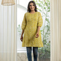 Juniper Lemon Ethnic Motif Printed Cotton Kurta With Button Closure