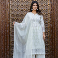 Juniper White Ethnic Motif Printed Cotton Kurta Set With Lace & Thread Work