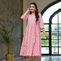 Juniper Pink Ethnic Motif Printed Cotton Short Dress With Button & Lace