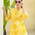 Juniper Mustard Ethnic Motif Printed Tunic With Button