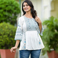 Juniper White Ethnic Motif Printed Viscose Tunic With Sequins & Thread Work