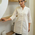 Juniper White Solid Cotton Tunic With Schiffli Work