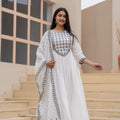 Juniper White Anarkali Dress With Embroidered Dupatta