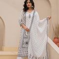 Juniper White Printed Kurta Set With Palazzo & Dupatta
