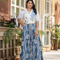 Juniper Embroidered Co-Ord Set With Eyelet Shirt And Printed Wide-Leg Pants