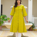 Juniper Lime Green Solid Cotton Linen Kurta With Button Closure