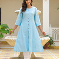 Juniper Powder Blue Solid Cotton Linen Kurta With Button Closure