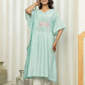 Juniper Sky Blue Solid Viscose Kaftan With Sequins & Thread Work