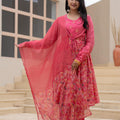 Juniper Fuchsia Embroidered & Printed Layered Dress Set With Dupatta