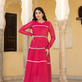 Juniper Fuchsia Tiered Ethnic Maxi Dress With Lace Inserts