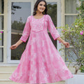 Juniper Pink Ethnic Motif Printed Viscose Kurta With Sequins