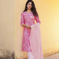 Juniper Light Pink Ethnic Motif Printed Kurta Pant And Dupatta Set With Mirror & Thread Work